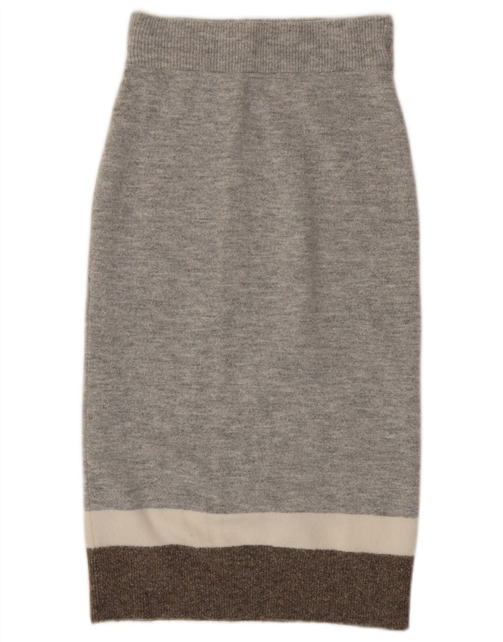 Saia lápis feminina de malha Massimo Dutti pequena W27 cinza colorblock