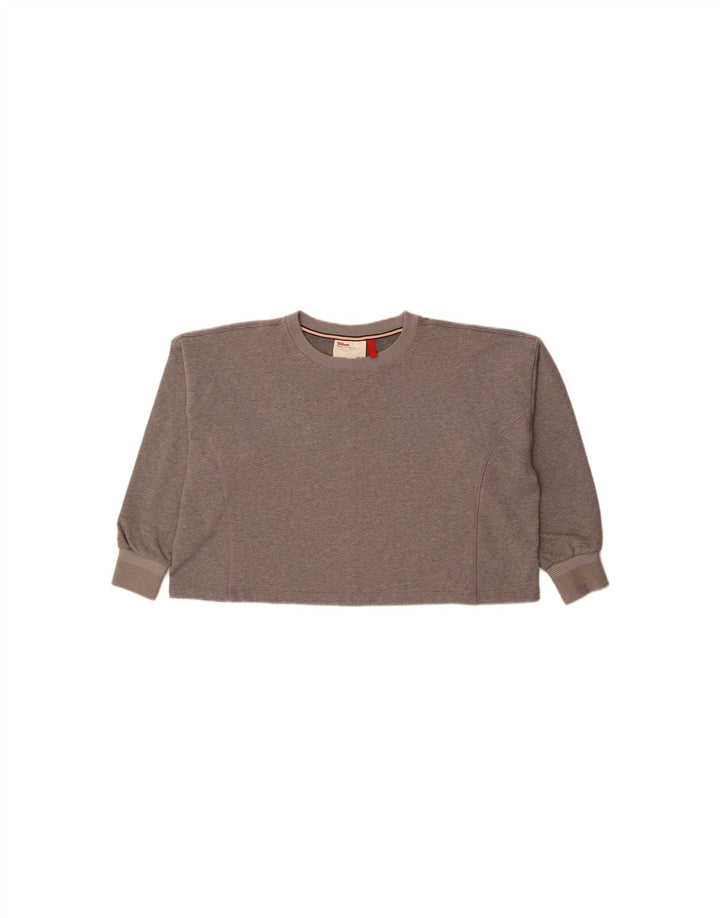 WILSON Womens Oversized Crop Sweatshirt Jumper UK 6 XS Grey Cotton Vintage Wilson and Second-Hand Wilson from Messina Hembry 
