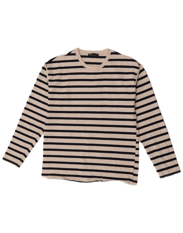 Zara Womens Top Long Sleeve UK 12 Medium White Striped