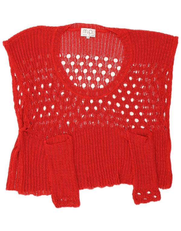 Vintage Womens Oversized Crop Top UK 2 2XS Red