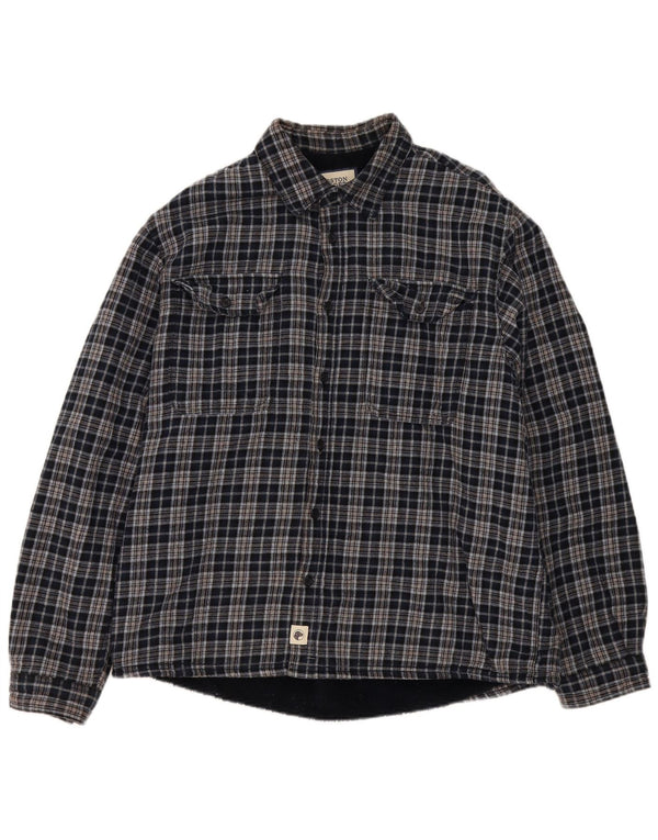 Camisa masculina vintage de flanela de lenhador 2XL algodão xadrez azul marinho