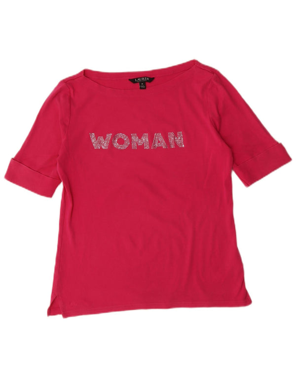 Camiseta feminina Ralph Lauren com estampa gráfica UK 14 algodão rosa médio
