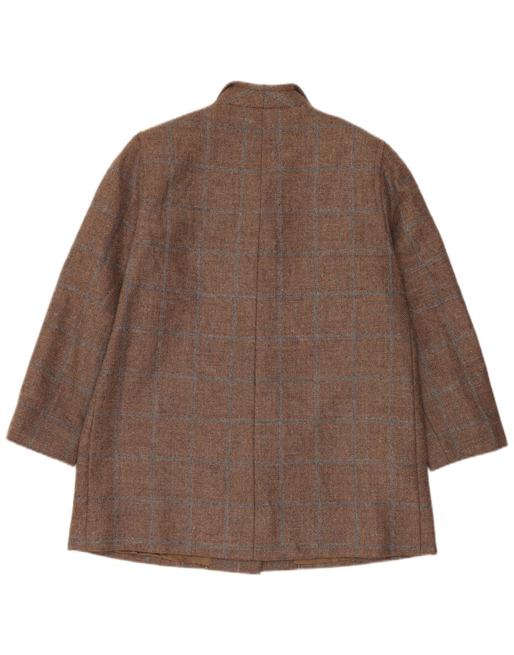 Jaqueta blazer vintage feminina com 3 botões Reino Unido 14 grande xadrez marrom