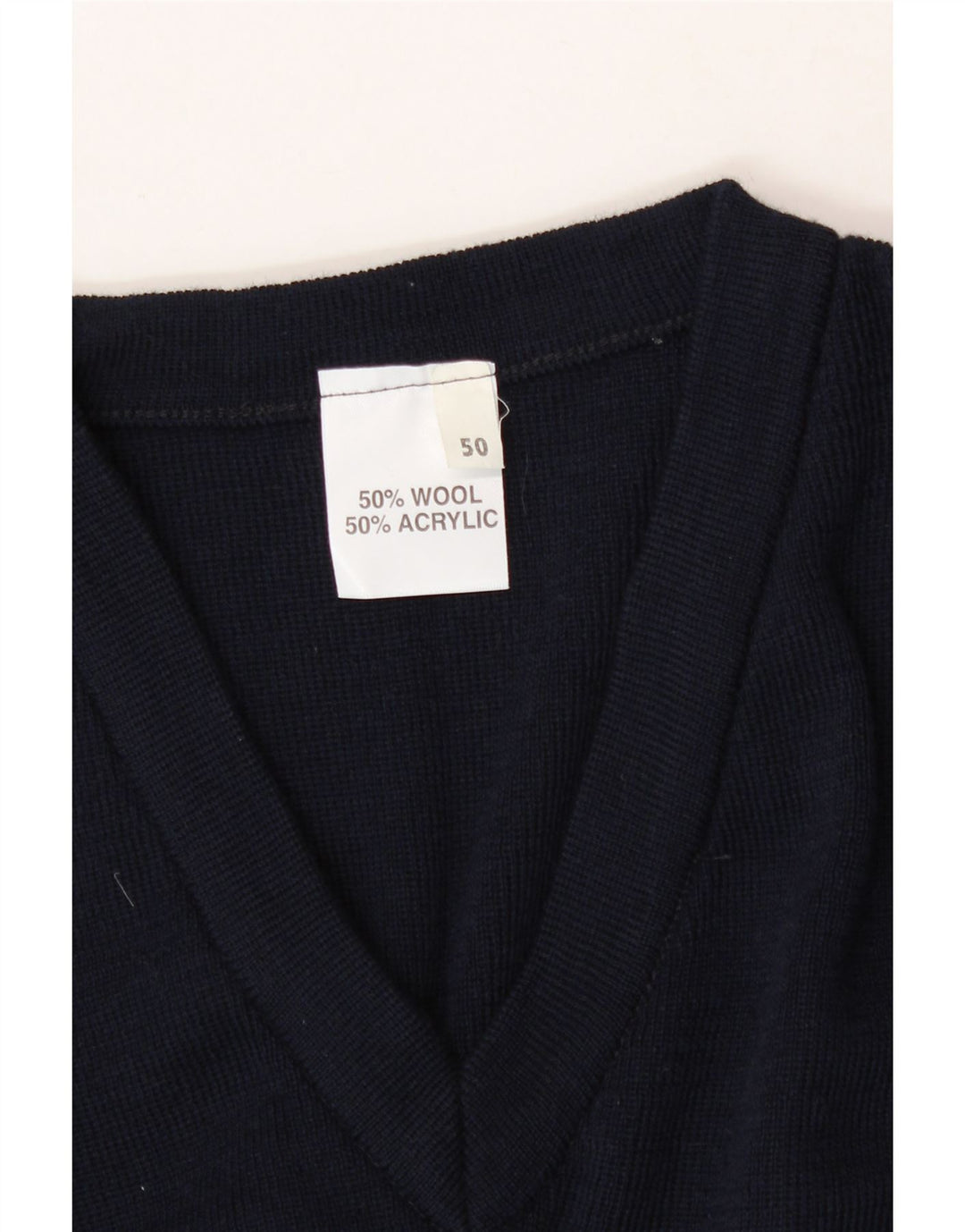 VINTAGE Mens V-Neck Jumper Sweater IT 50 Medium Navy Blue Wool Vintage Vintage and Second-Hand Vintage from Messina Hembry 