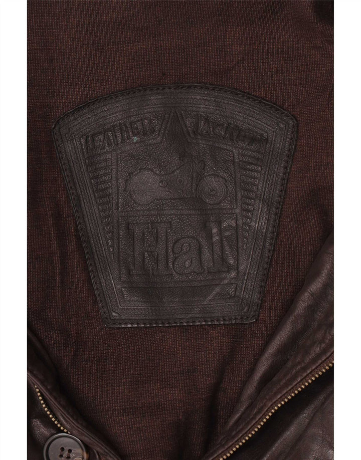 Casaco de couro com capuz masculino vintage UK 42 XL marrom