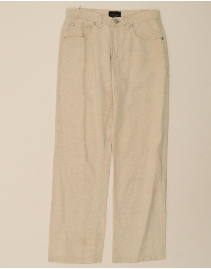 TRUSSARDI Womens Straight Casual Trousers W31 L30 Beige Cotton Vintage Trussardi and Second-Hand Trussardi from Messina Hembry 