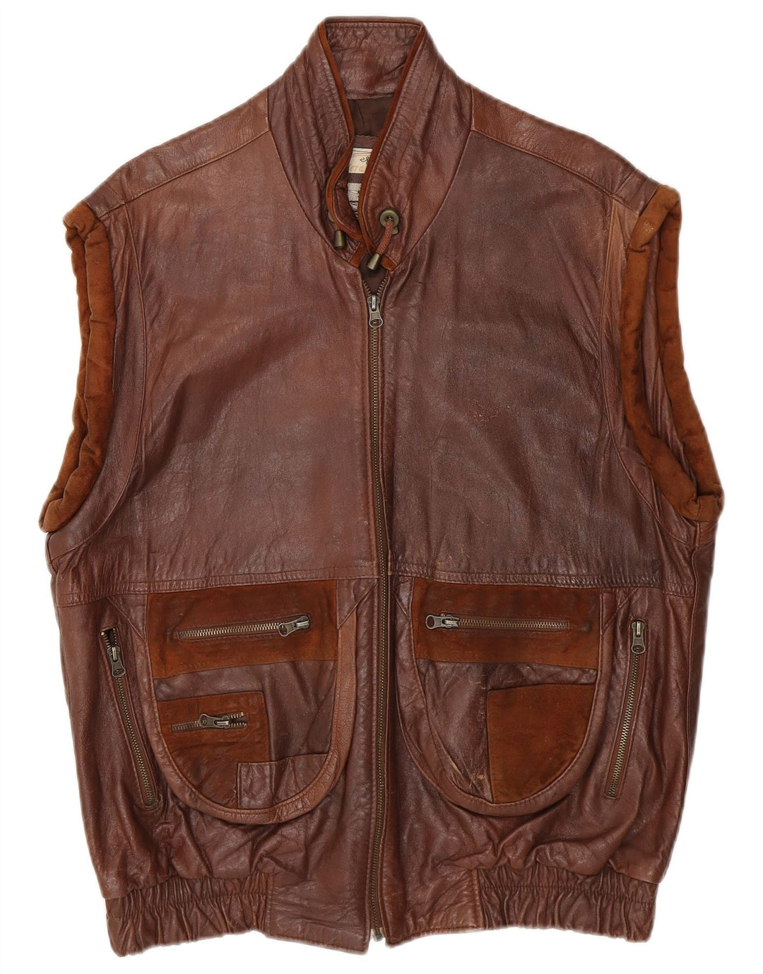 Colete de couro masculino vintage UK 40 grande couro marrom