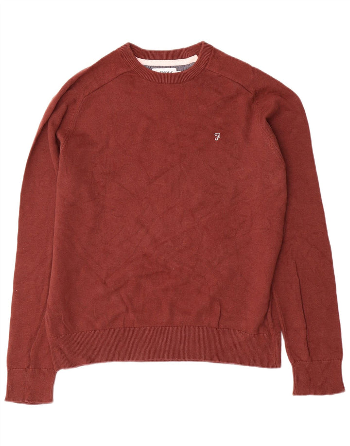 Suéter masculino Farah com ajuste moderno e gola redonda, algodão marrom médio