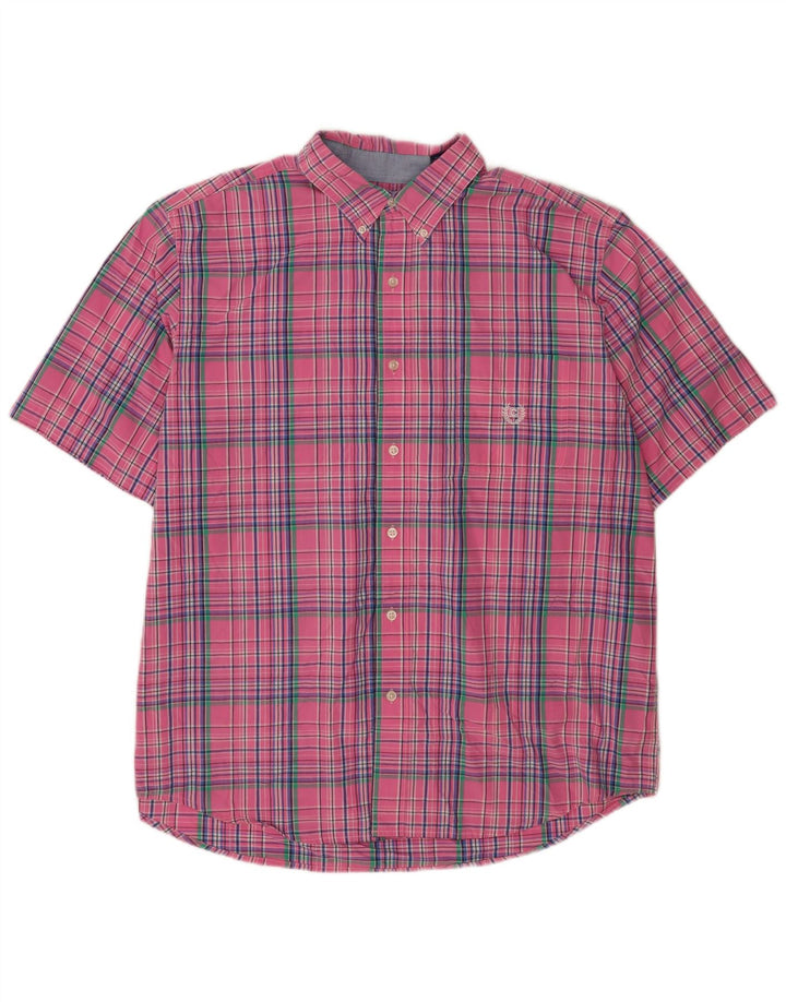 Camisa masculina de manga curta Chaps Easy Care XL rosa xadrez algodão