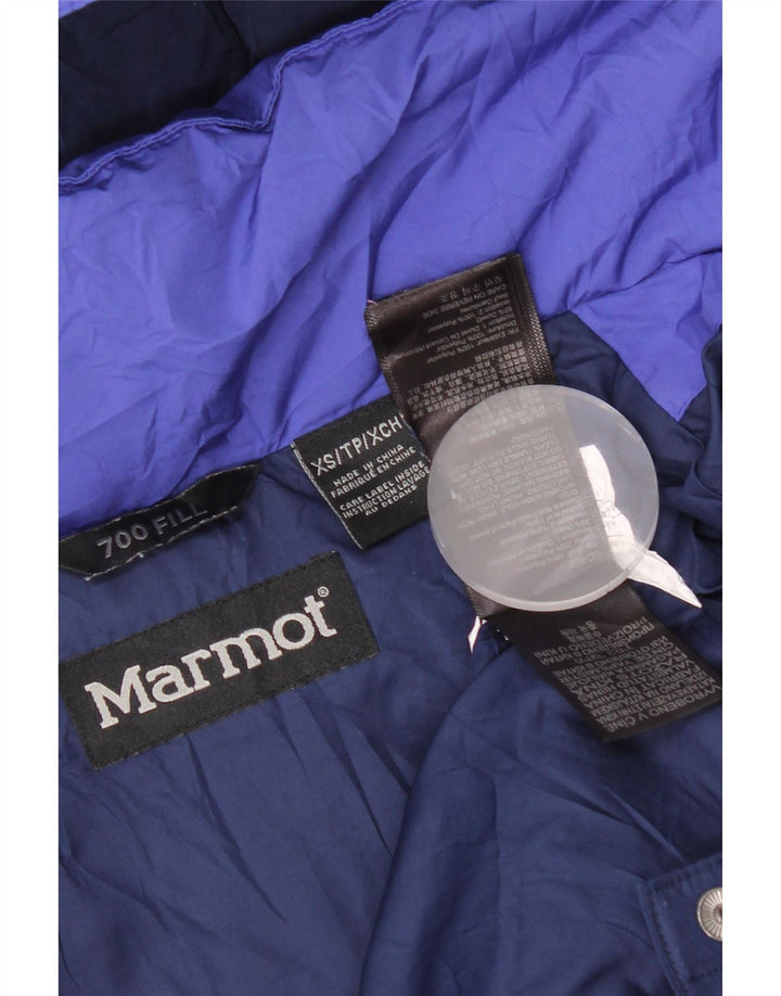 Jaqueta acolchoada com capuz Marmot feminina 700 Fill UK 6 XS azul poliéster