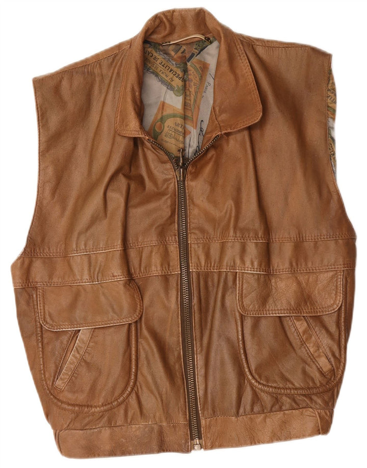 Colete de couro masculino vintage UK 40 grande marrom