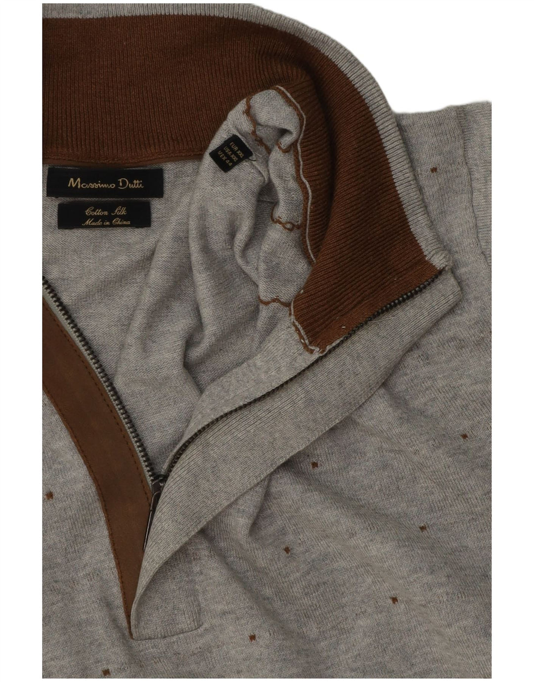 Suéter masculino Massimo Dutti com zíper e gola 2XL algodão manchado cinza
