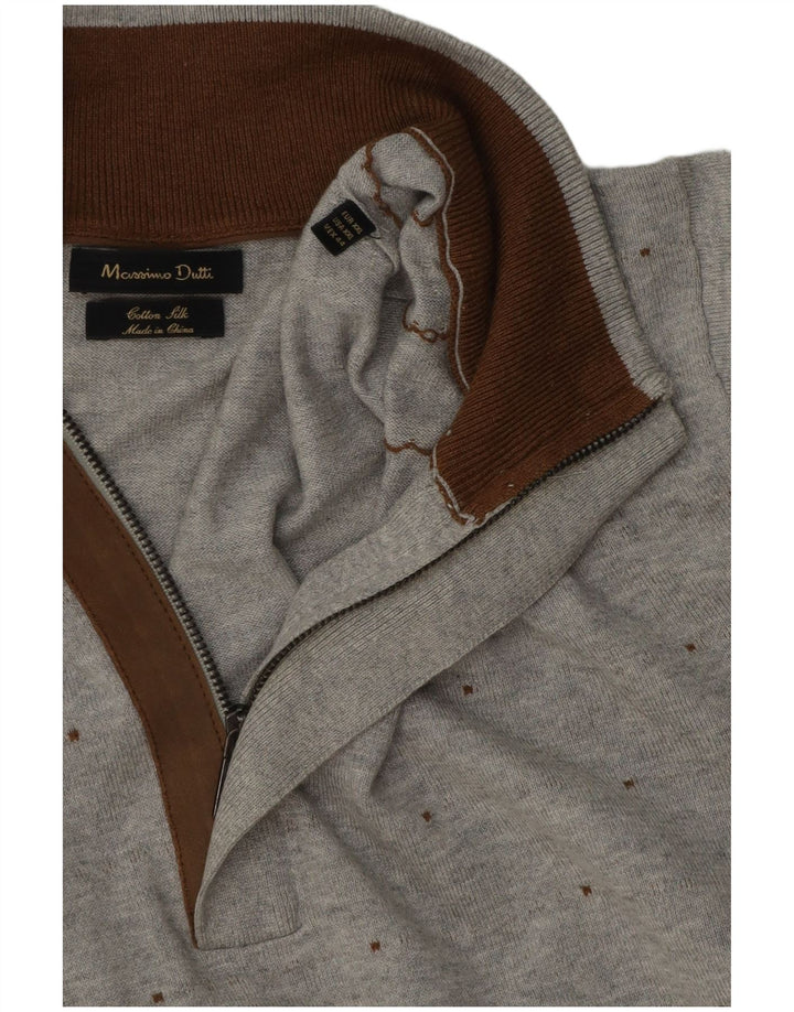 Suéter masculino Massimo Dutti com zíper e gola 2XL algodão manchado cinza
