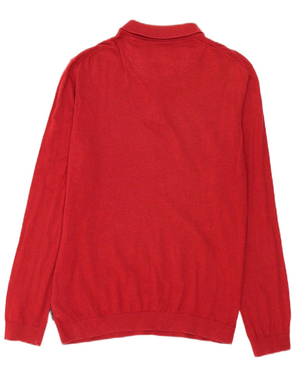 Suéter masculino Ted Baker com gola polo tamanho 4 grande algodão geométrico vermelho