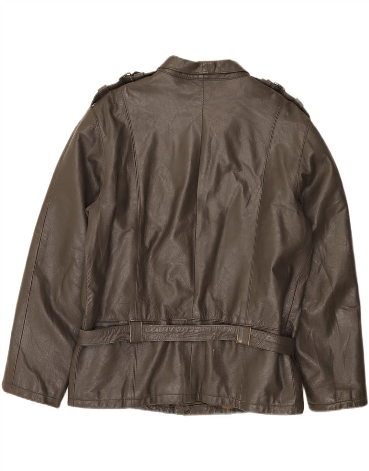 Jaqueta de couro militar masculina vintage IT 52 XL cinza