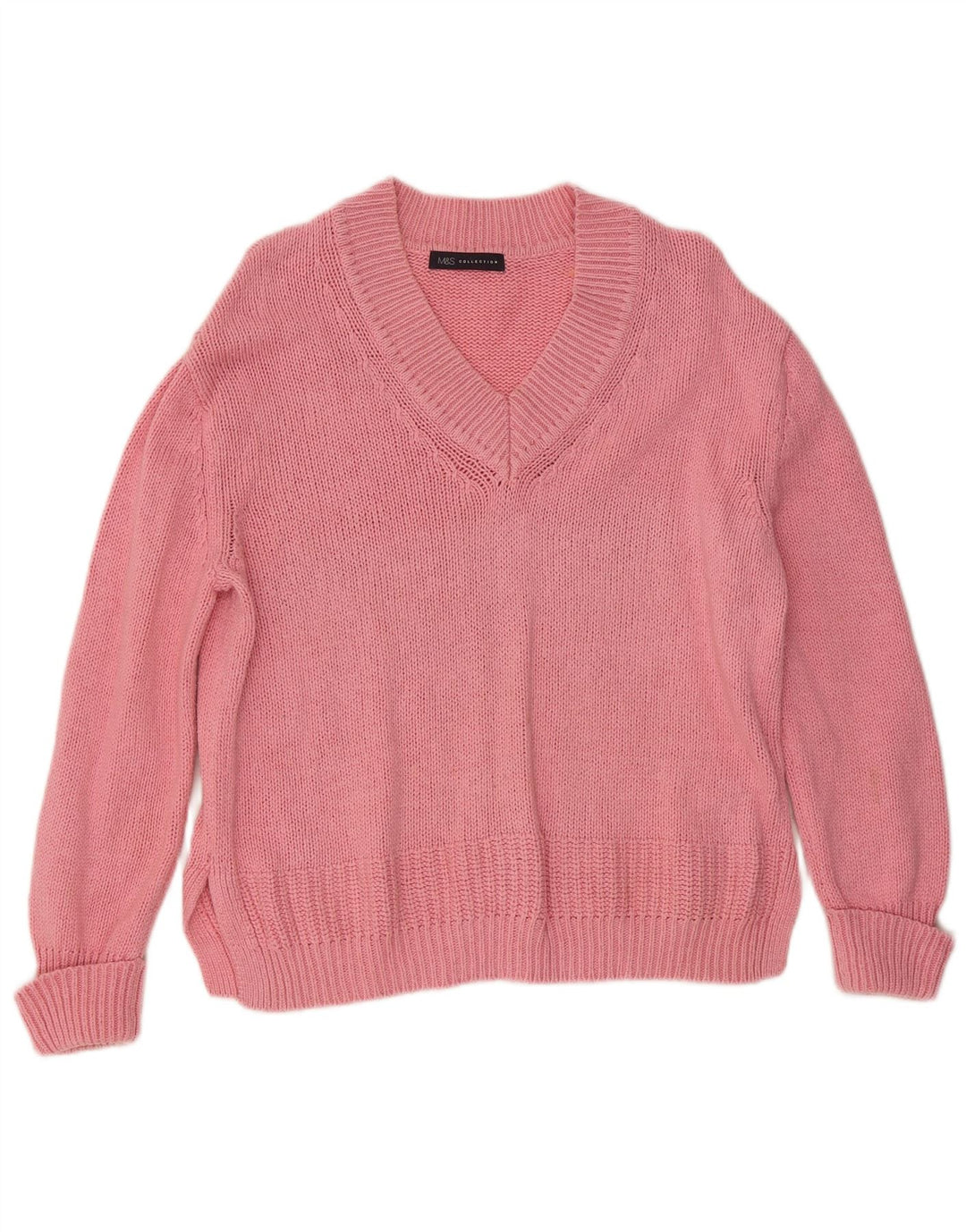 Suéter feminino Marks & Spencer com decote em V Reino Unido 14 algodão rosa médio