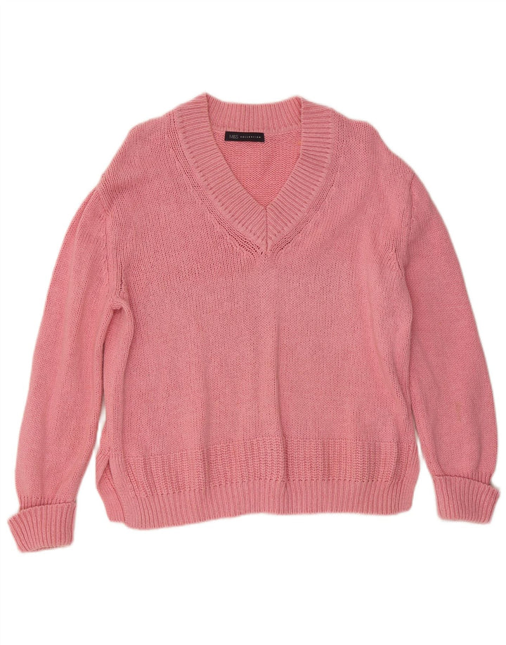Suéter feminino Marks & Spencer com decote em V Reino Unido 14 algodão rosa médio
