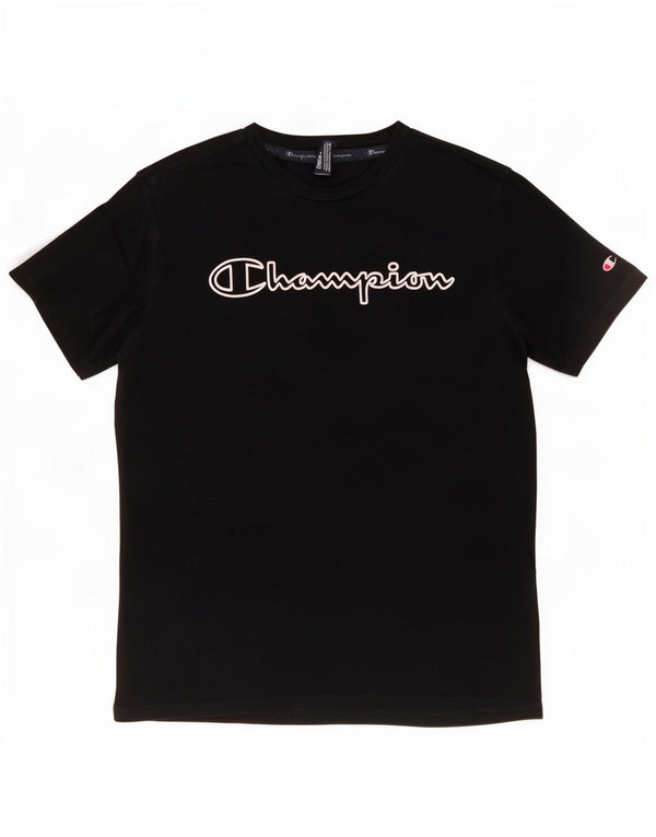 Camiseta gráfica masculina Champion de algodão preto médio