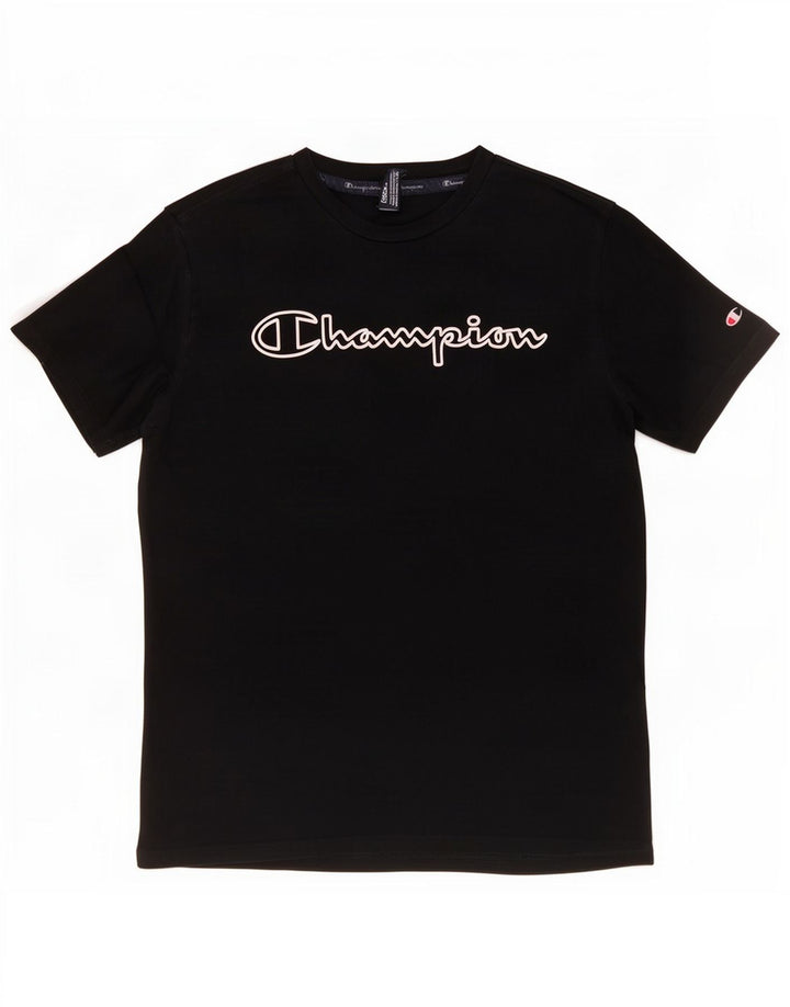 Camiseta gráfica masculina Champion de algodão preto médio
