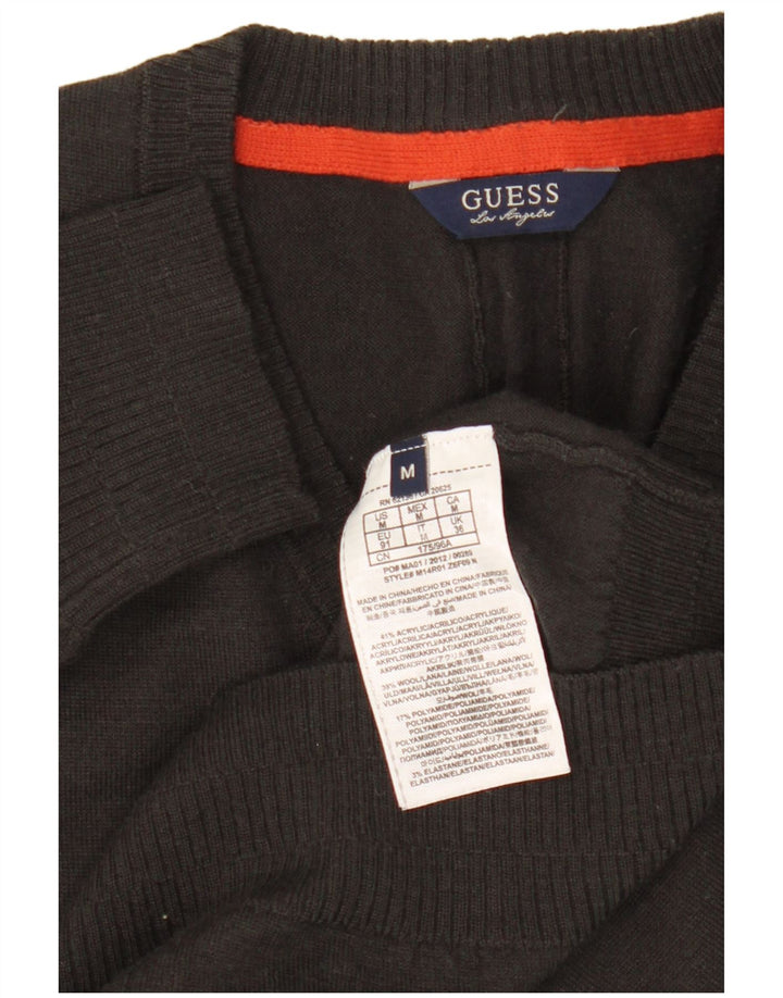 Suéter masculino Guess com decote em V acrílico cinza médio