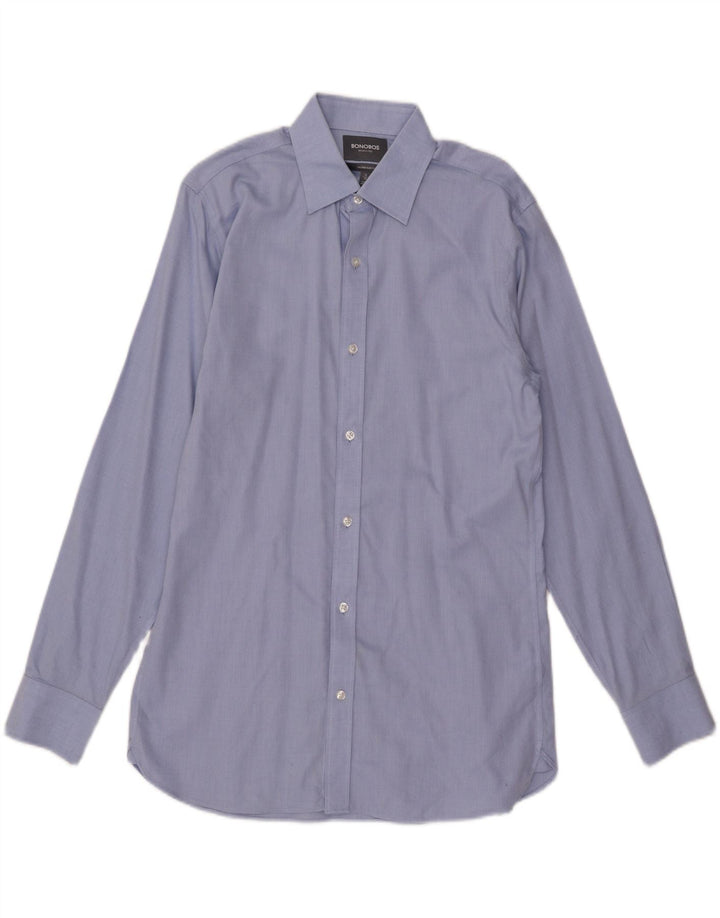 BONOBOS Camisa masculina sob medida Slim Fit tamanho 16 grande algodão azul