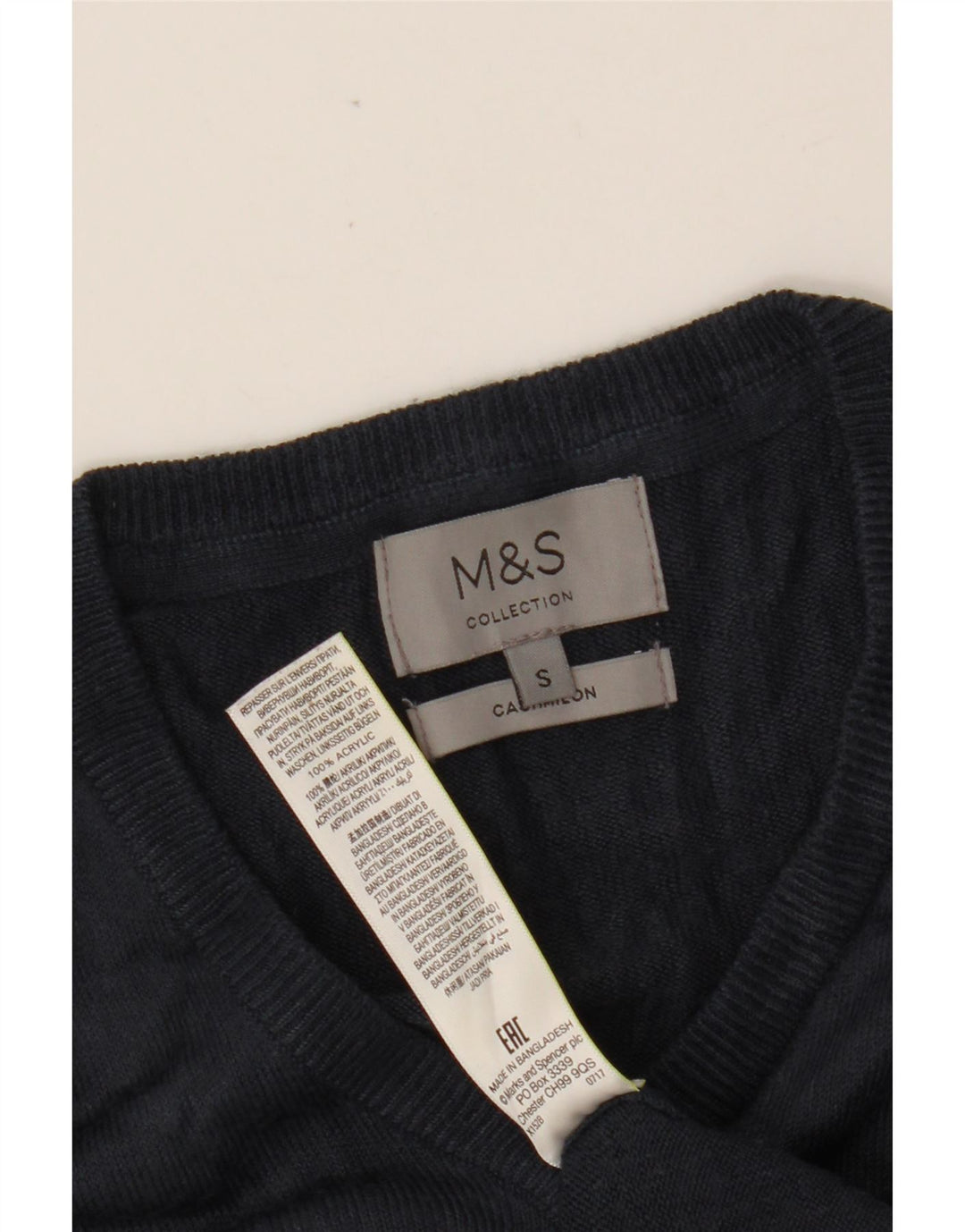 MARKS & SPENCER Suéter feminino com decote em V Reino Unido 10 pequeno azul marinho acrílico