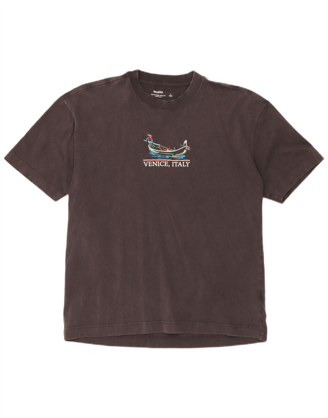 Hollister Camiseta masculina gráfica grande algodão cinza