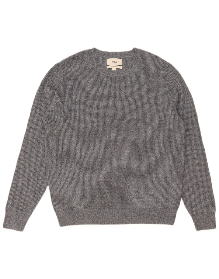 Suéter masculino Marks & Spencer com gola redonda, grande poliéster manchado cinza