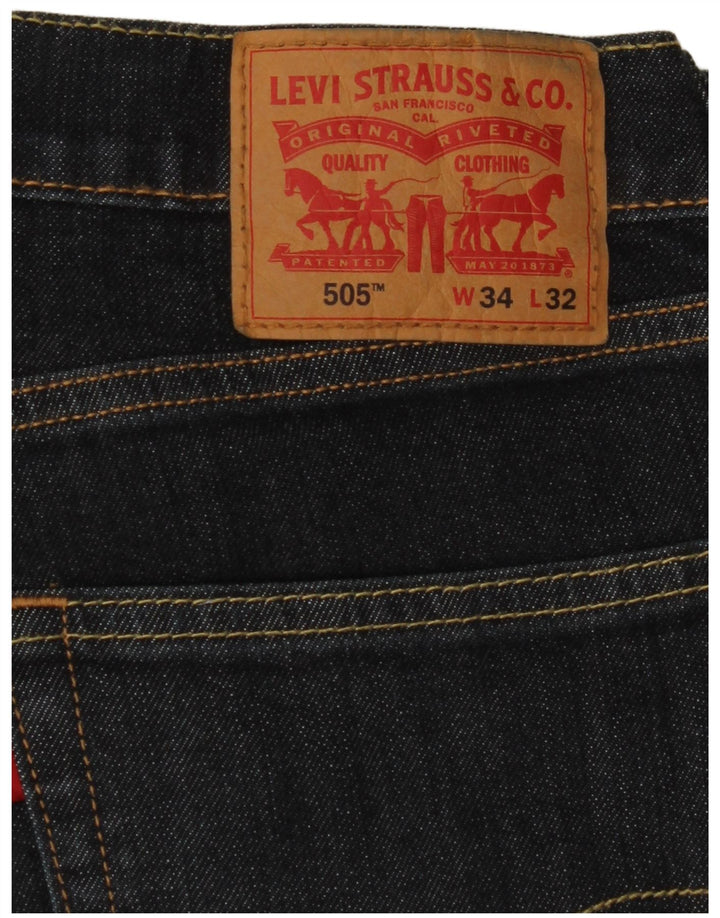 Levi's Masculino 505 Straight Jeans W34 L32 Azul Marinho Algodão