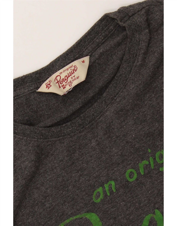 Camiseta gráfica masculina Penguin cinza médio