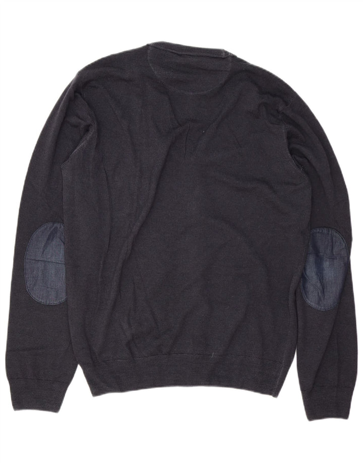 Suéter cardigã masculino Trussardi Jeans lã azul marinho médio