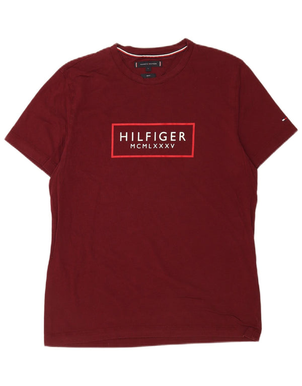 Camiseta masculina Tommy Hilfiger Slim Fit com estampa gráfica grande de algodão Borgonha