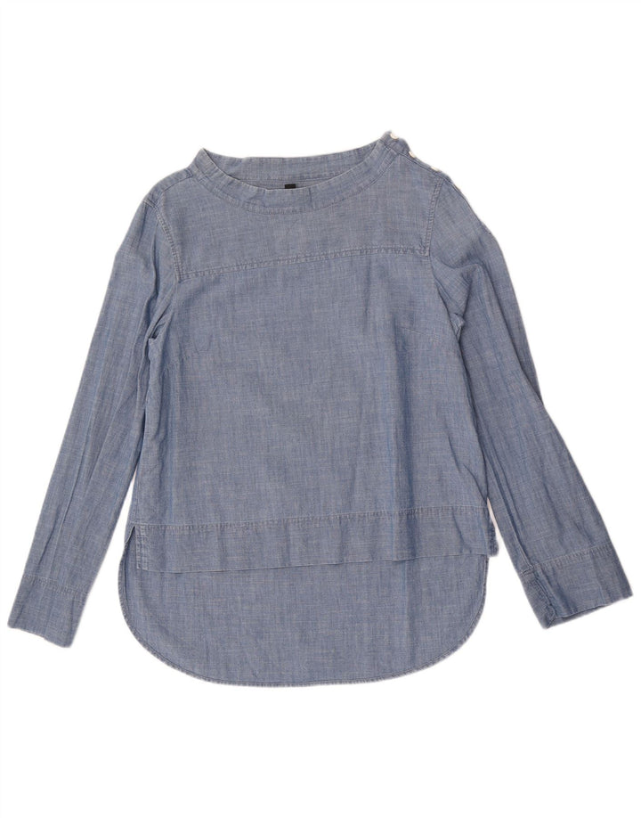 Blusa feminina J. Crew de manga comprida US 6 algodão azul médio