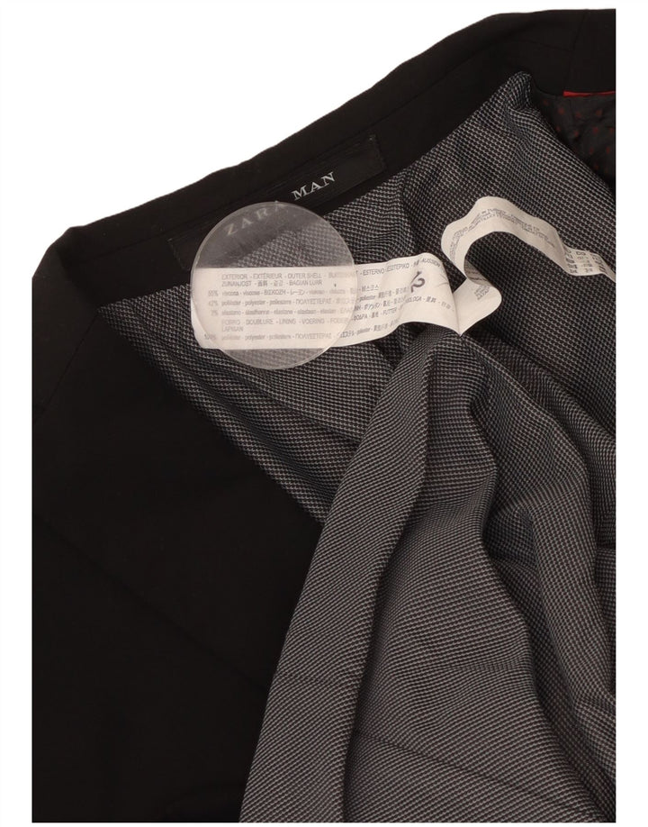 ZARA Jaqueta Blazer Masculina com 2 Botões Reino Unido 34 XS Viscose Preta