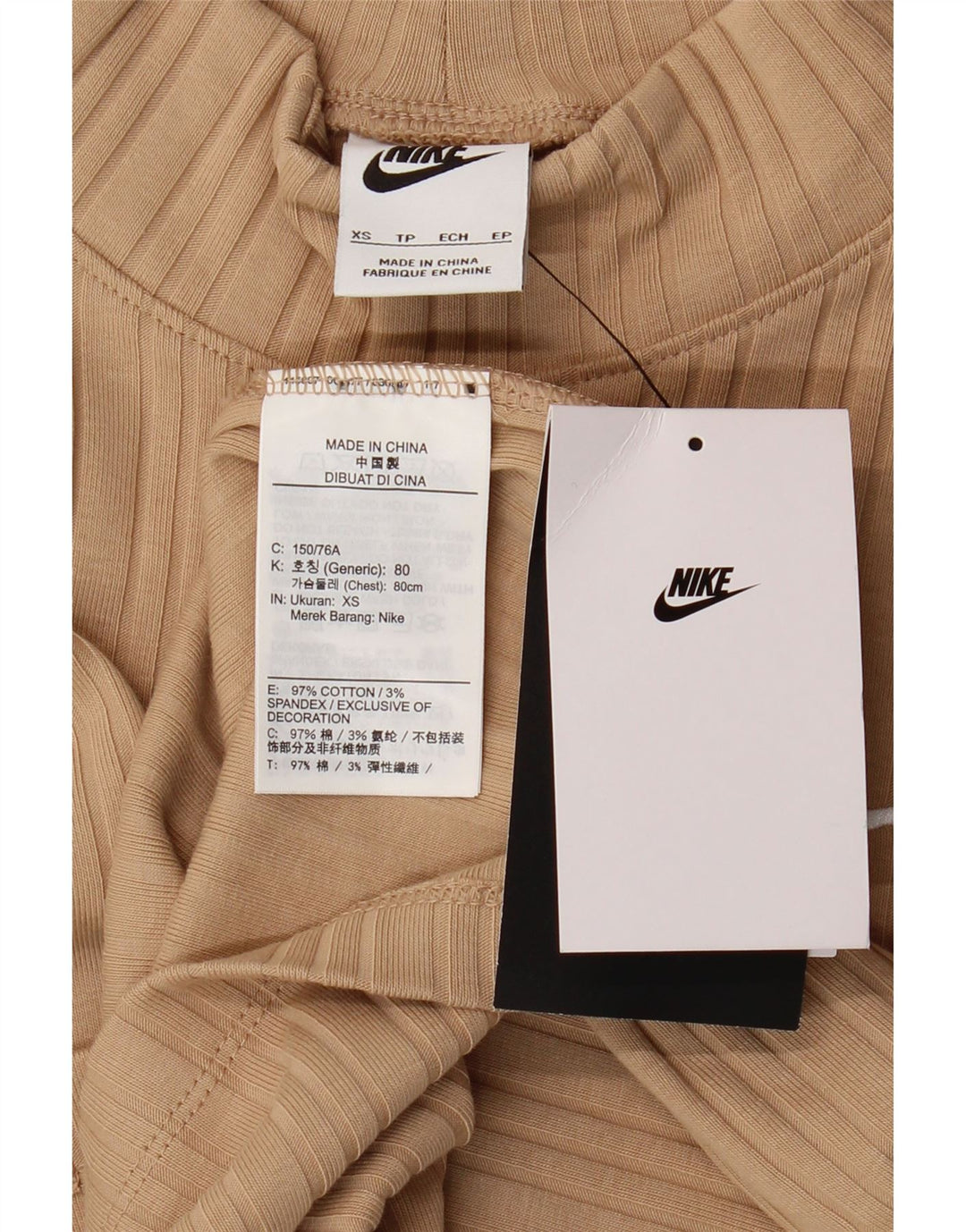 Top feminino Nike manga comprida UK 6 XS algodão bege