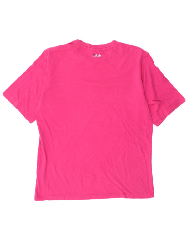 Camiseta feminina Fila com estampa gráfica UK 14 algodão colorblock rosa médio