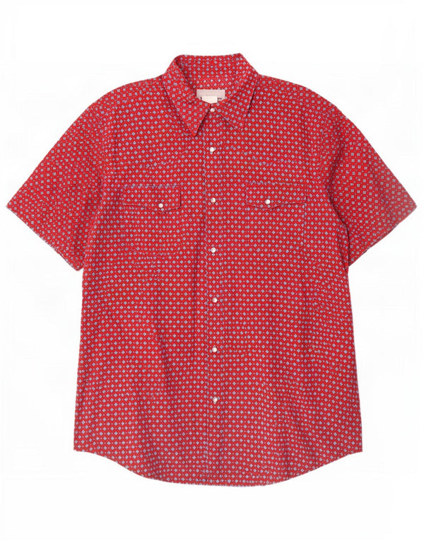 Wrangler Camisa masculina de manga curta grande algodão geométrico vermelho