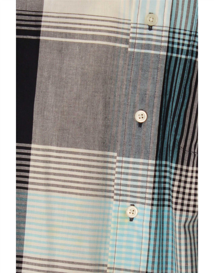Camisa masculina Nautica de manga curta cinza médio algodão xadrez