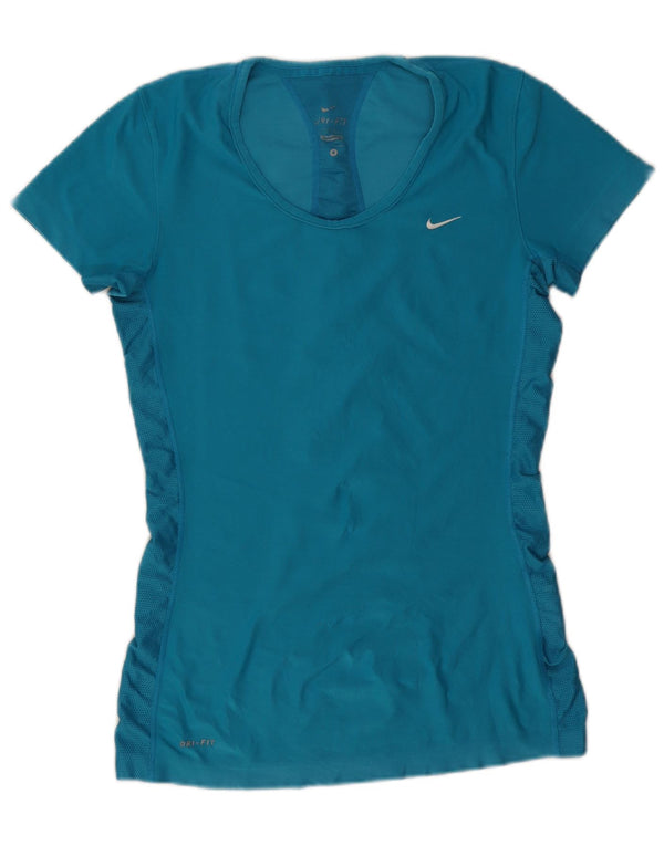 Camiseta feminina Nike Dri Fit Top UK 10 pequena azul poliéster