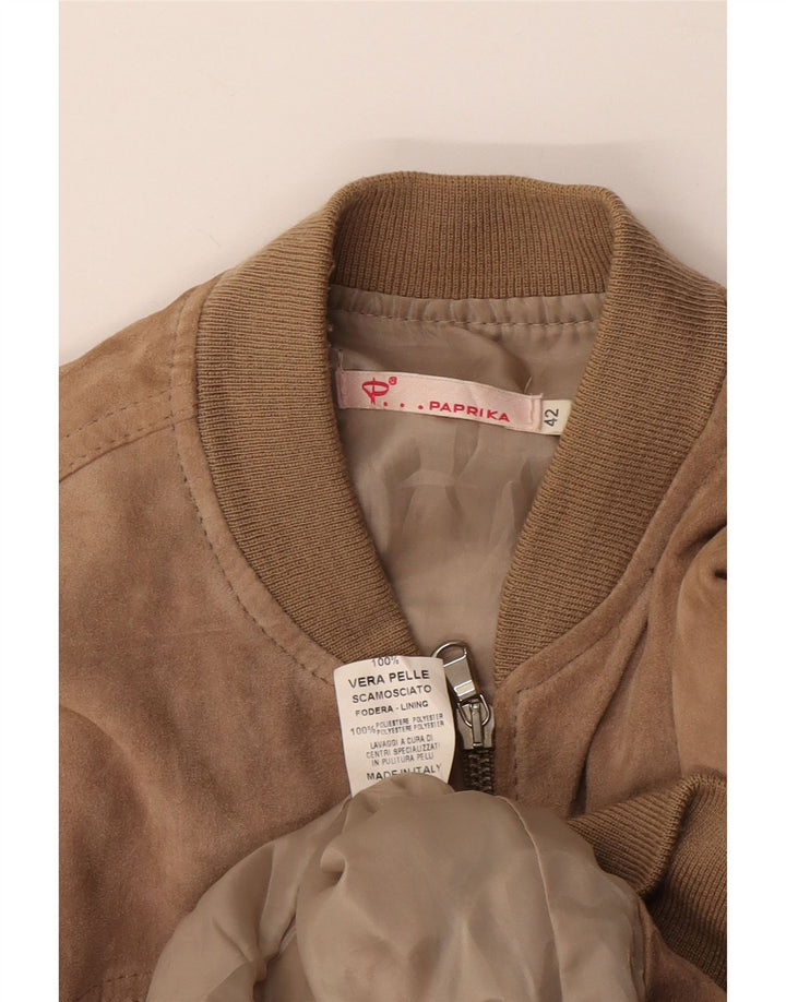 Jaqueta bomber feminina vintage de camurça IT 42 couro bege médio