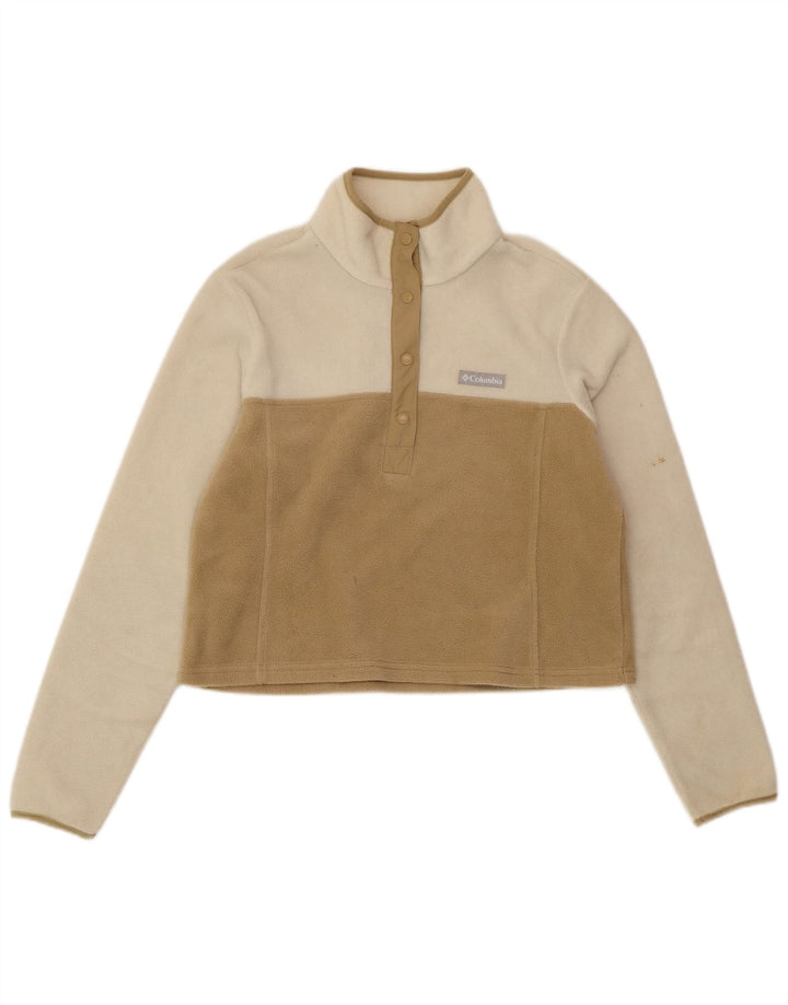 Jumper feminino de lã COLUMBIA Reino Unido 14 bloco colorido branco médio