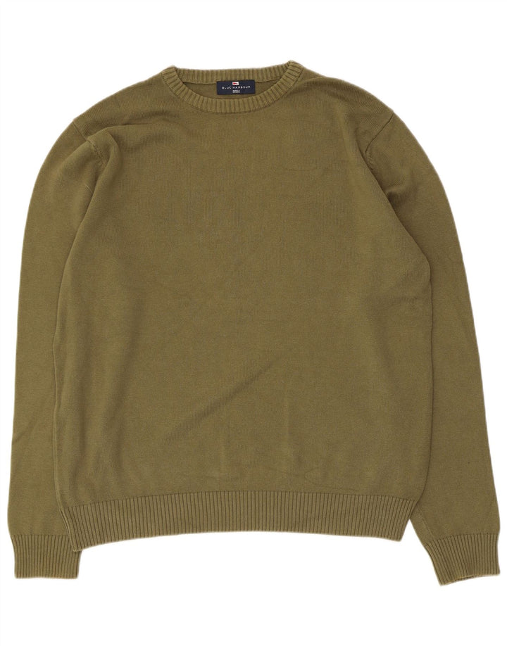 Suéter masculino Marks & Spencer Blue Harbor com gola redonda, médio cáqui