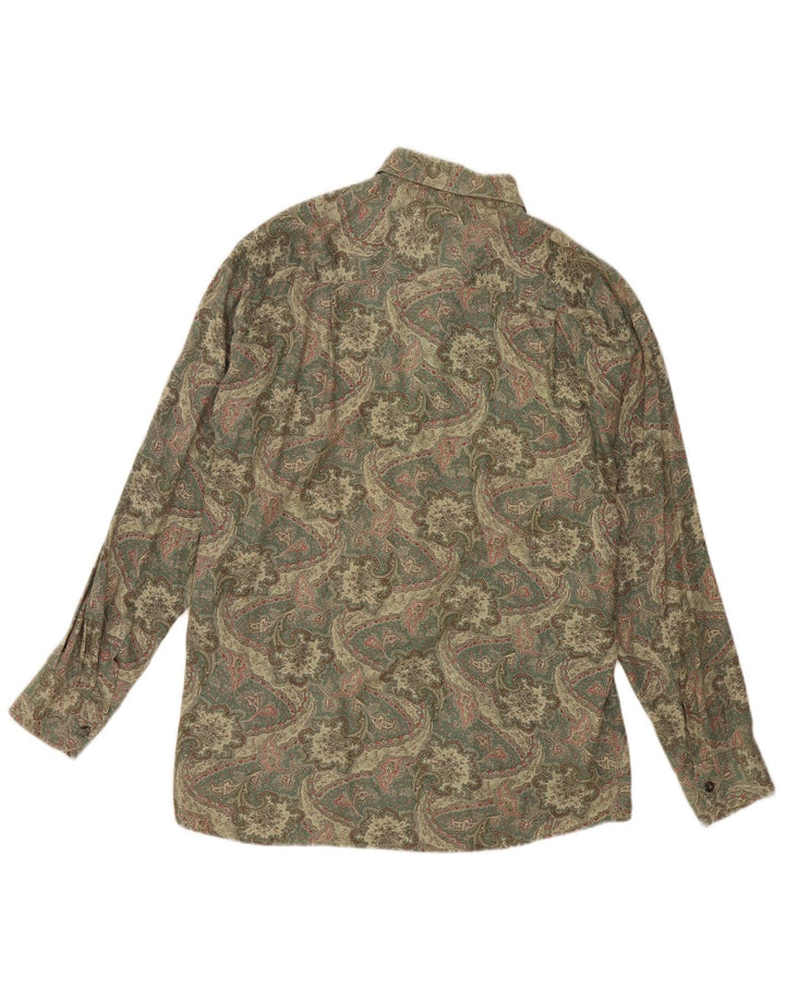 Camisa masculina vintage de flanela grande cáqui Paisley