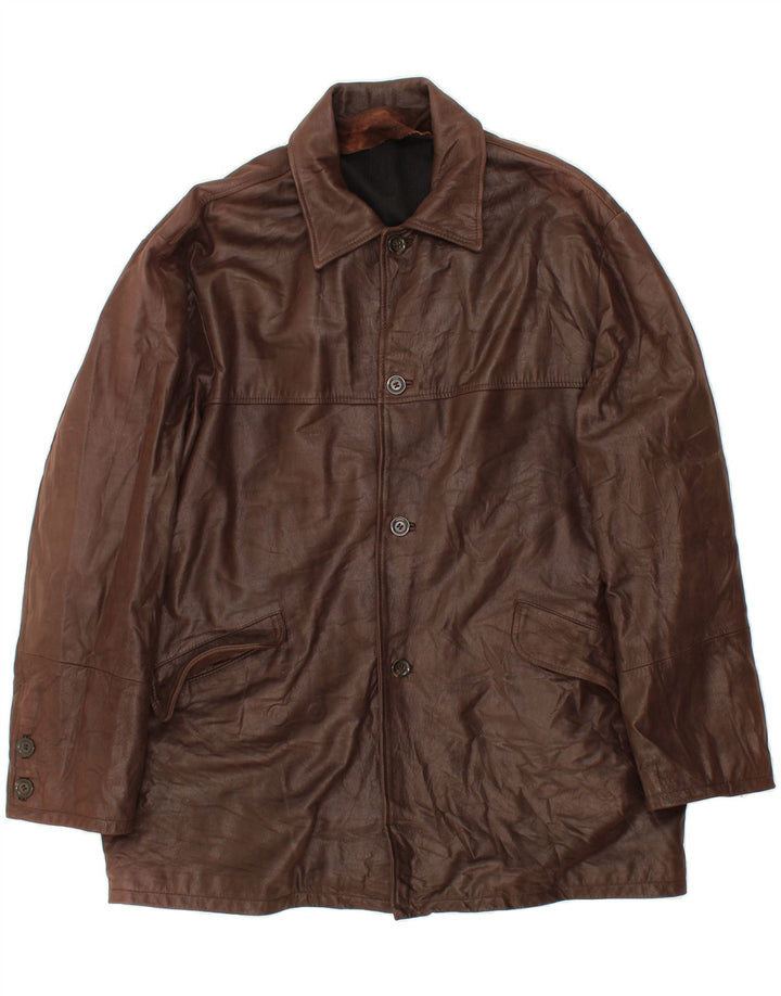 Casaco de couro masculino VINTAGE IT 58 4XL couro marrom