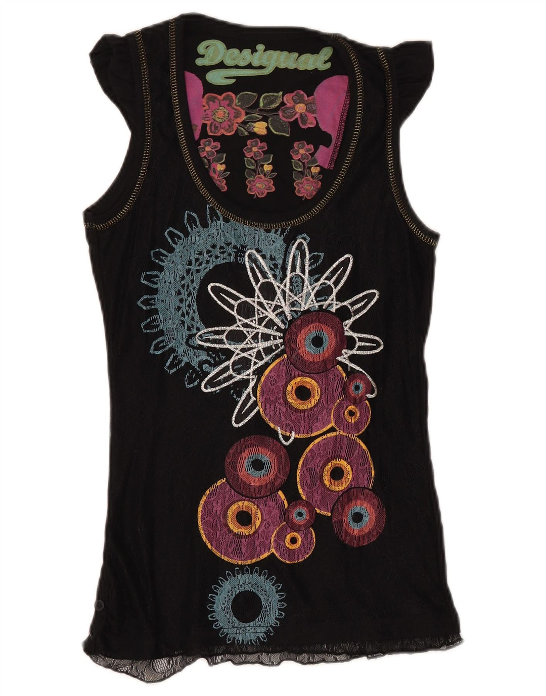 Blusa feminina DESIGUAL com estampa gráfica UK 8 pequena poliamida geométrica preta