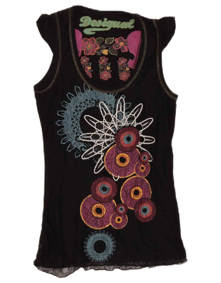 Blusa feminina DESIGUAL com estampa gráfica UK 8 pequena poliamida geométrica preta