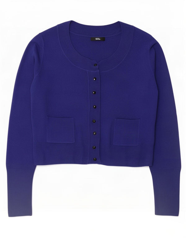 Suéter feminino Marks & Spencer Crop Cardigan Reino Unido 14 grande roxo acrílico