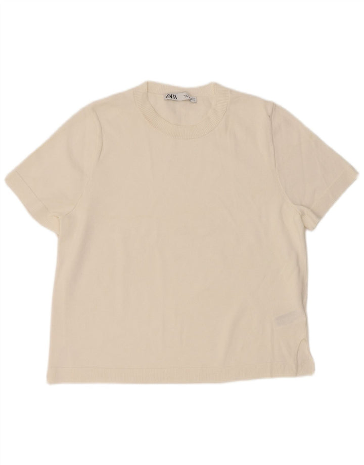 Camiseta feminina Zara UK 14 viscose branca média