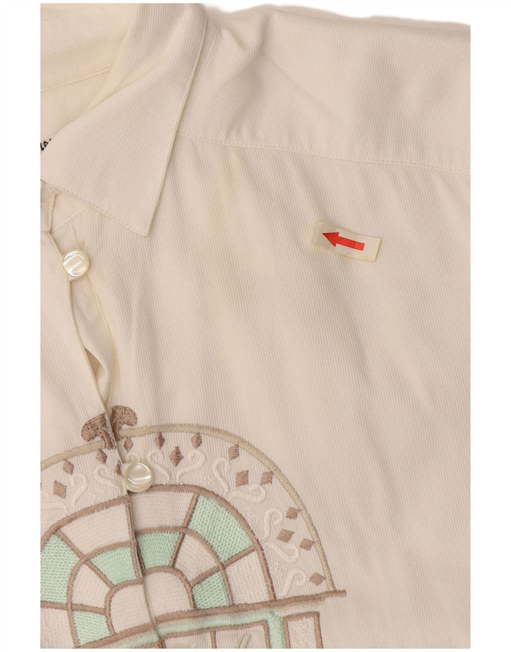 Camisa gráfica feminina Enara Camice UK 14 algodão branco médio