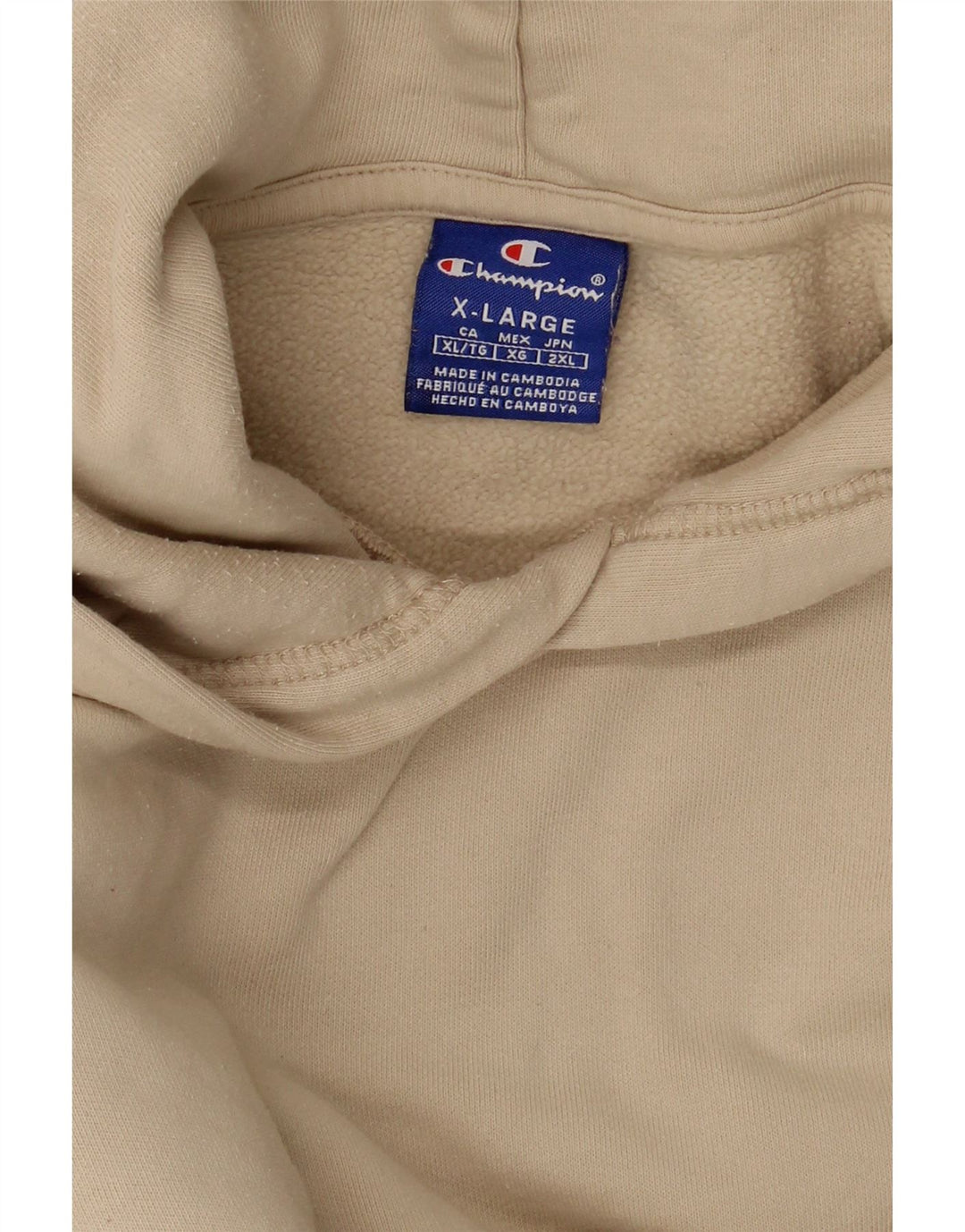 CHAMPION Mens Graphic Hoodie Jumper XL Beige Cotton Vintage Champion and Second-Hand Champion from Messina Hembry 